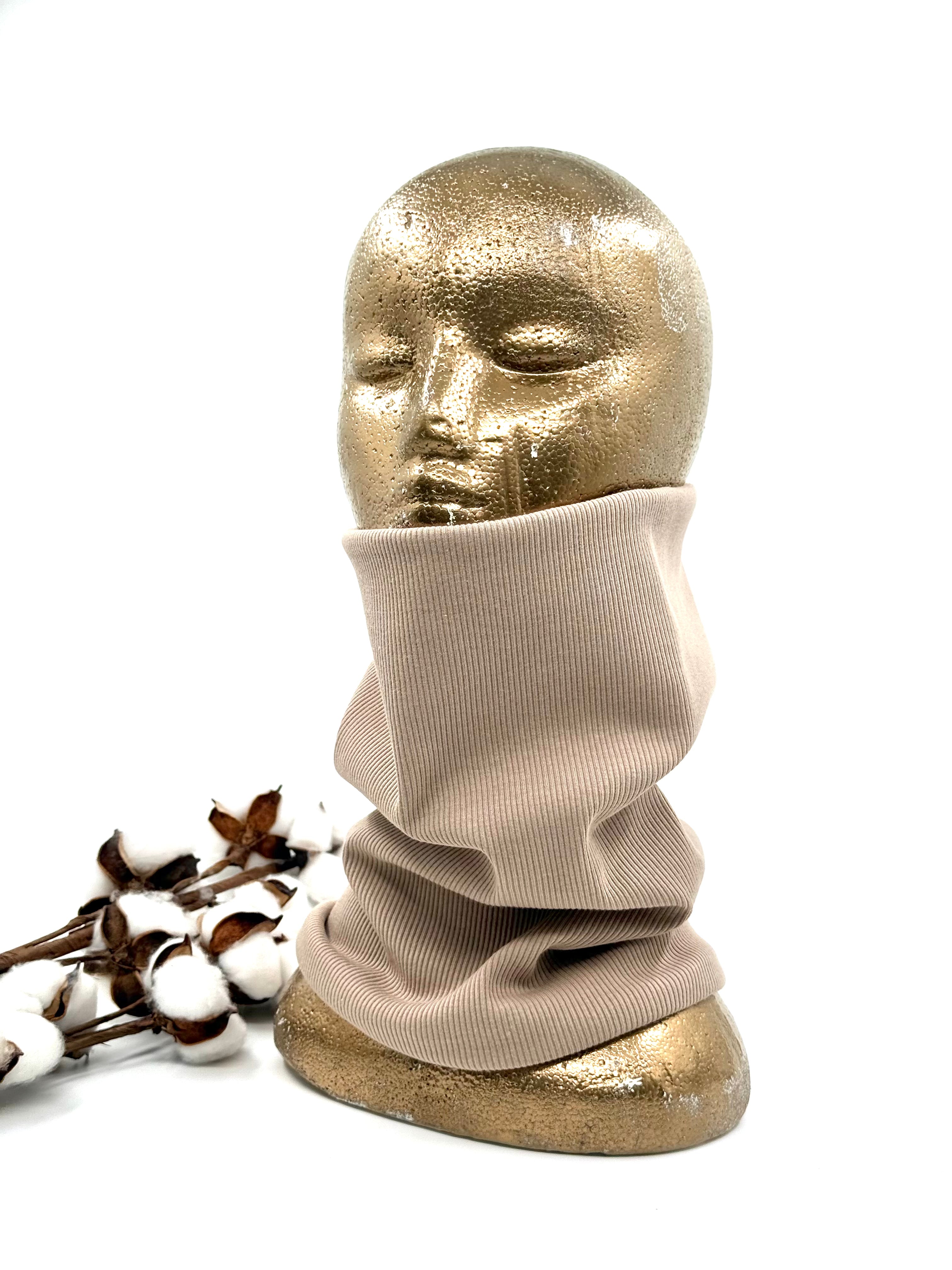 Puuvillaribbinen tuubihuivi- Beige