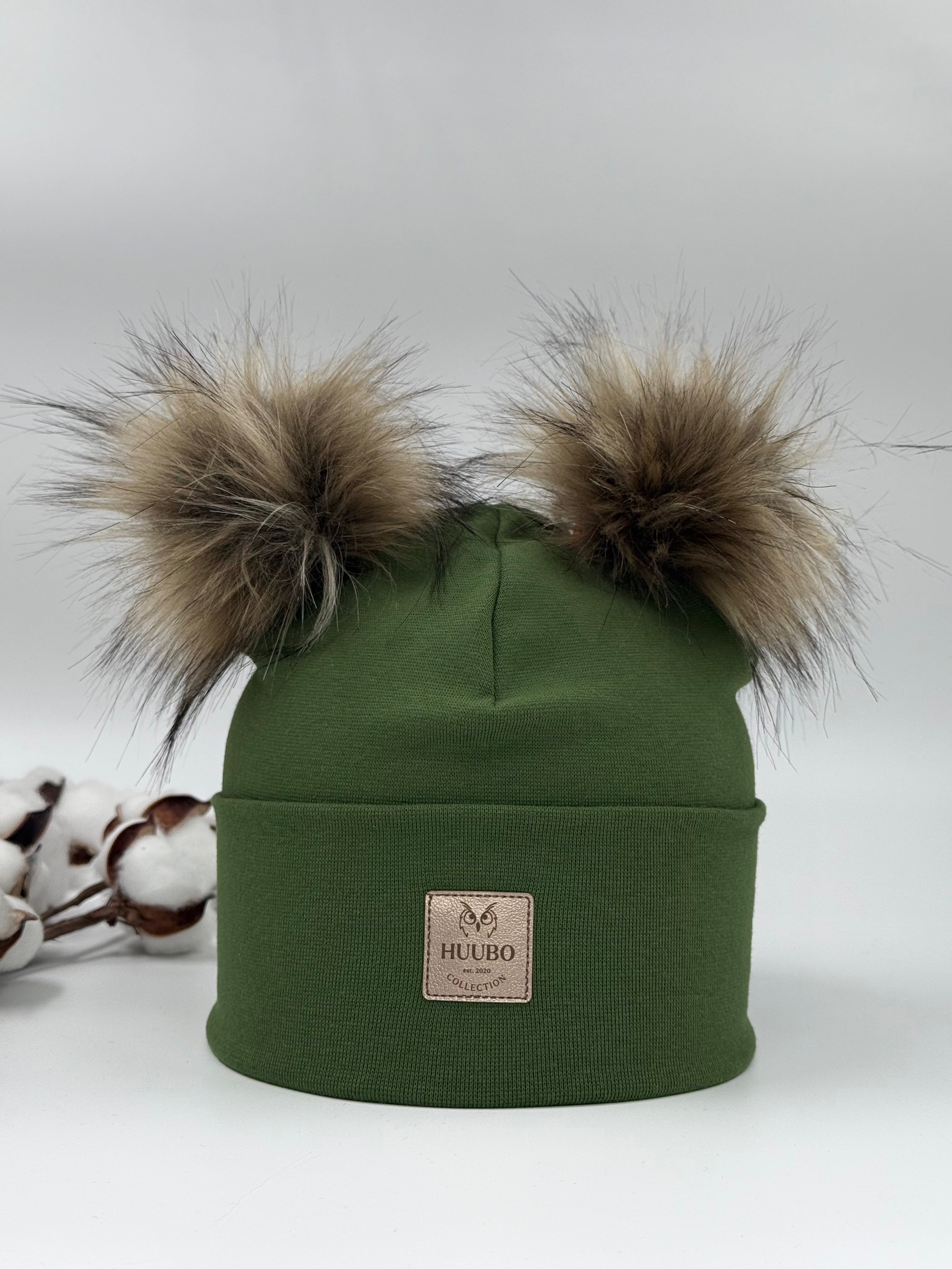 Naisten kaksitupsuinen puuvillapipo omenan värissä. Kotimaista käsityötä.