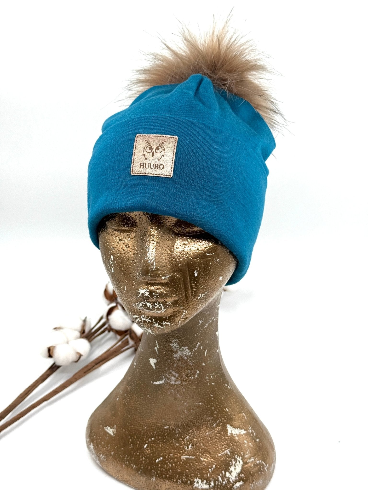 Merinovillapipo tupsulla, sininen.